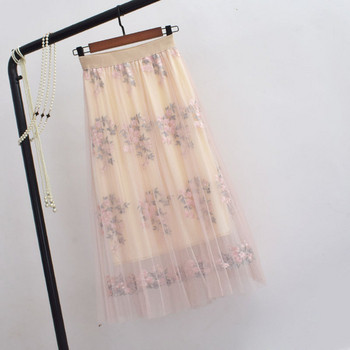 Fusta dama cu dantela si broderie colorata