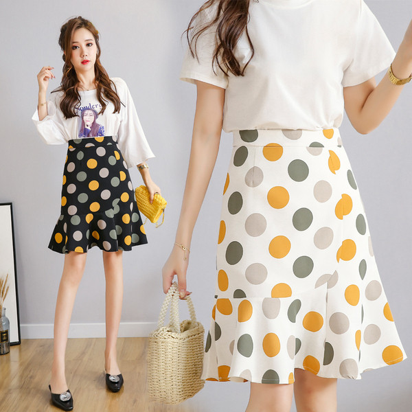 Fusta de dama eleganta cu buline in doua culori