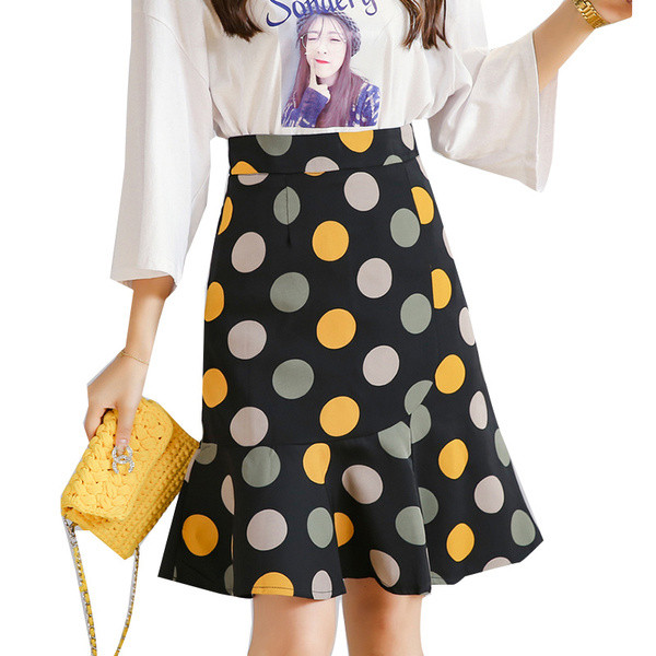 Fusta de dama eleganta cu buline in doua culori