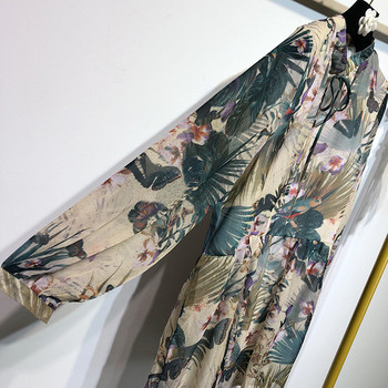 Широка дамска рокля с дълъг ръкав с флорален десен