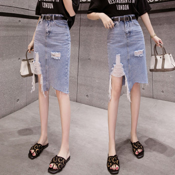 Fusta de dama actuala din denim de culoare deschisa