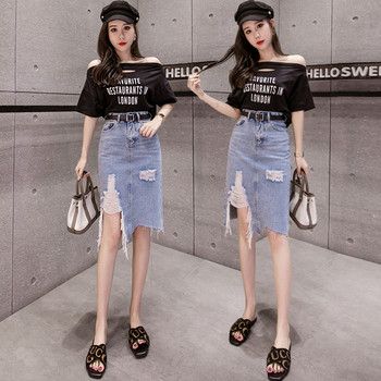 Fusta de dama actuala din denim de culoare deschisa