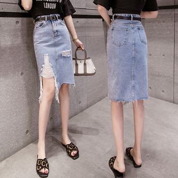 Fusta de dama actuala din denim de culoare deschisa