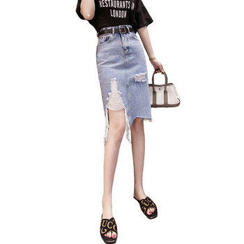 Fusta de dama actuala din denim de culoare deschisa