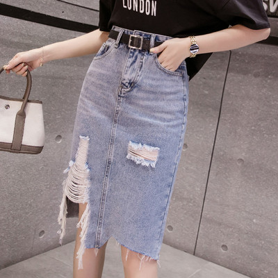 Fusta de dama actuala din denim de culoare deschisa