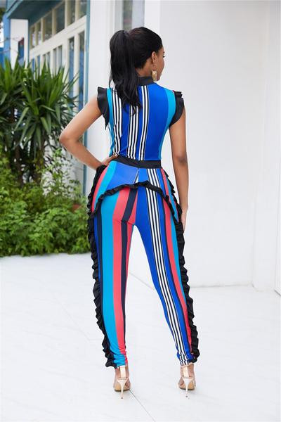 Salopeta de dama in dungi cu decolteu O in doua culori