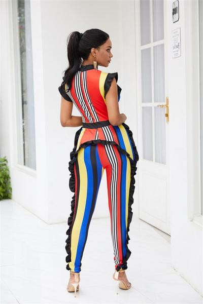 Salopeta de dama in dungi cu decolteu O in doua culori