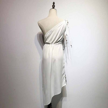 Rochie cu un singur umar in alb cu model