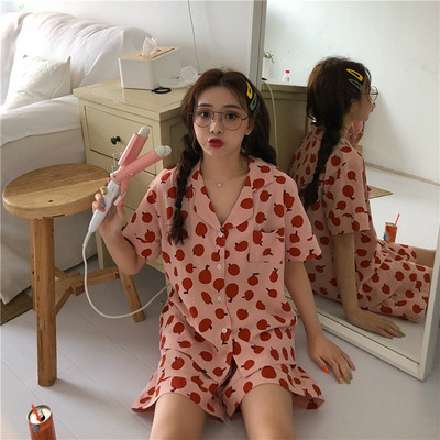 Pijamale de vară de damă în două părți, roz și galben