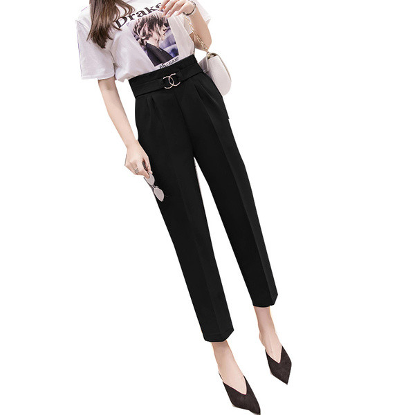 Pantaloni eleganti de dama cu talie inalta in doua culori