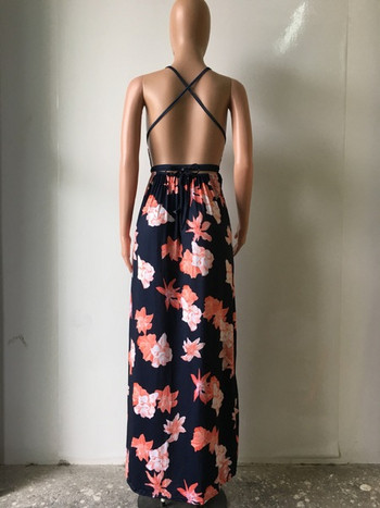 Rochie lungă de damă casual, cu spatele gol și decolteu adânc