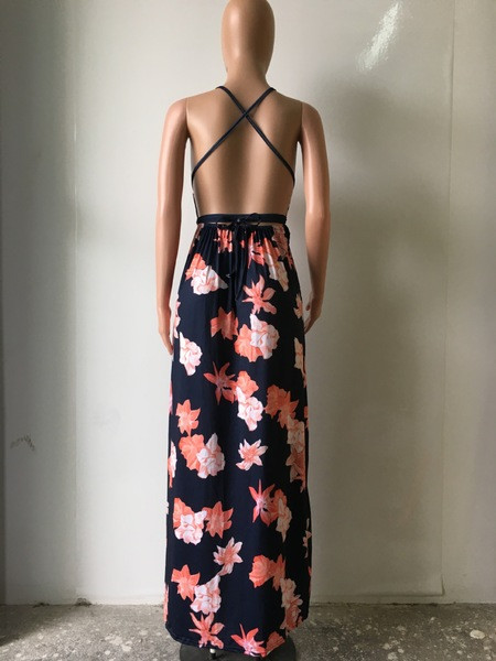 Rochie lungă de damă casual, cu spatele gol și decolteu adânc