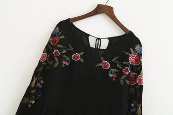 Rochie lunga de dama in negru cu broderie