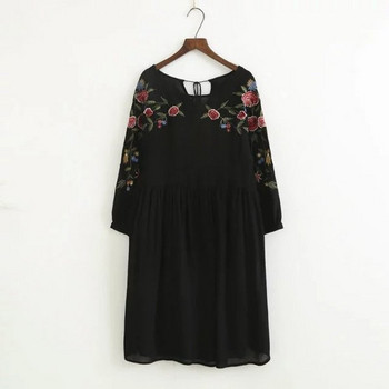 Rochie lunga de dama in negru cu broderie