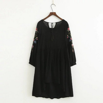 Rochie lunga de dama in negru cu broderie