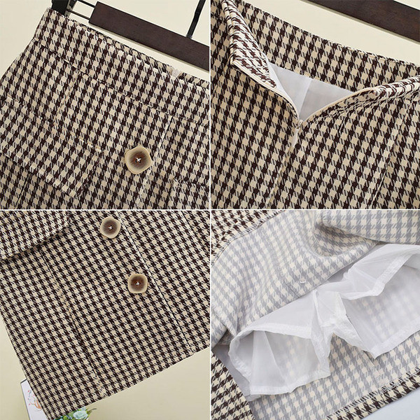 Fusta scurta dama in carouri cu nasturi in doua culori