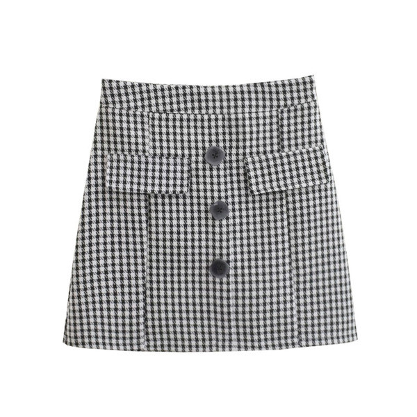 Fusta scurta dama in carouri cu nasturi in doua culori