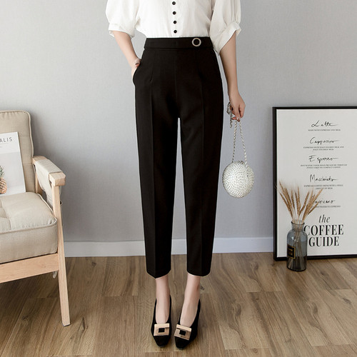 Pantaloni de dama la moda in doua culori cu talie inalta