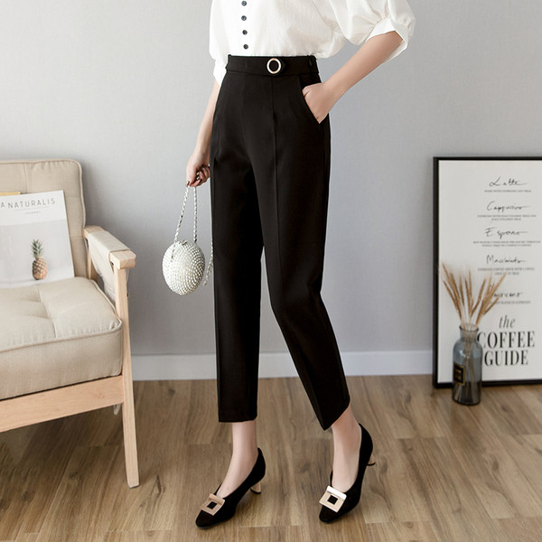 Pantaloni de dama la moda in doua culori cu talie inalta