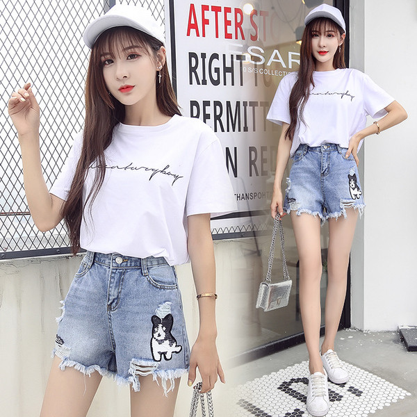 Pantaloni scurti dama marime mare cu paiete si motive rupte