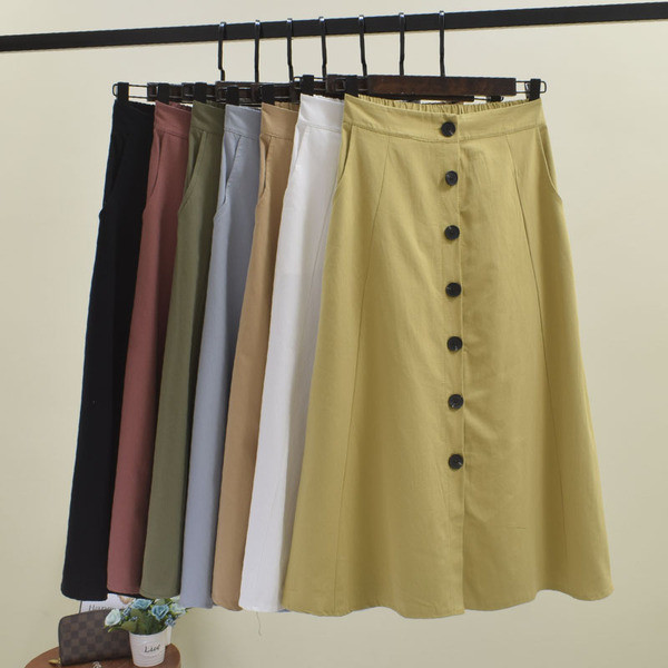 Fusta de dama cu nasturi si talie inalta in mai multe culori