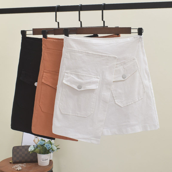 Fusta dama cu buzunare model asimetric in trei culori