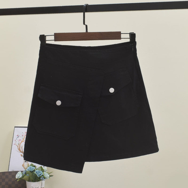 Fusta dama cu buzunare model asimetric in trei culori