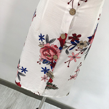 Rochie scurtă cu bretele subțiri în alb cu model