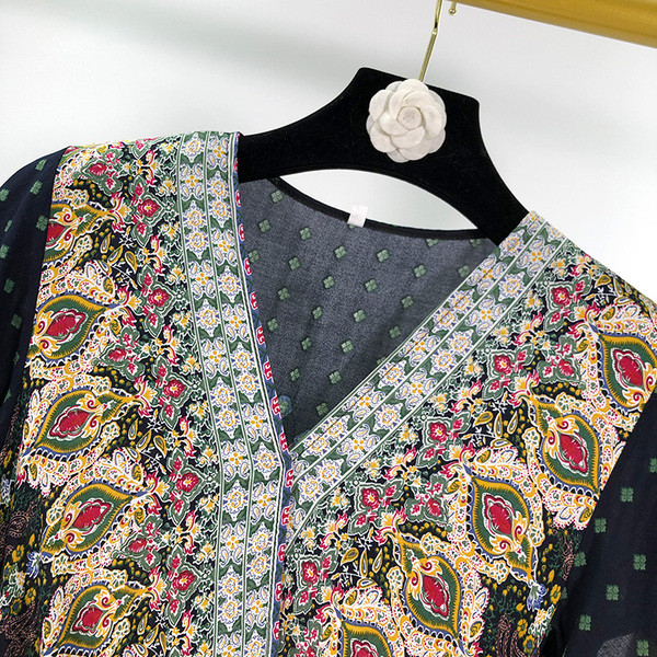 Rochie de dama din sifon cu maneci scurte si model colorat