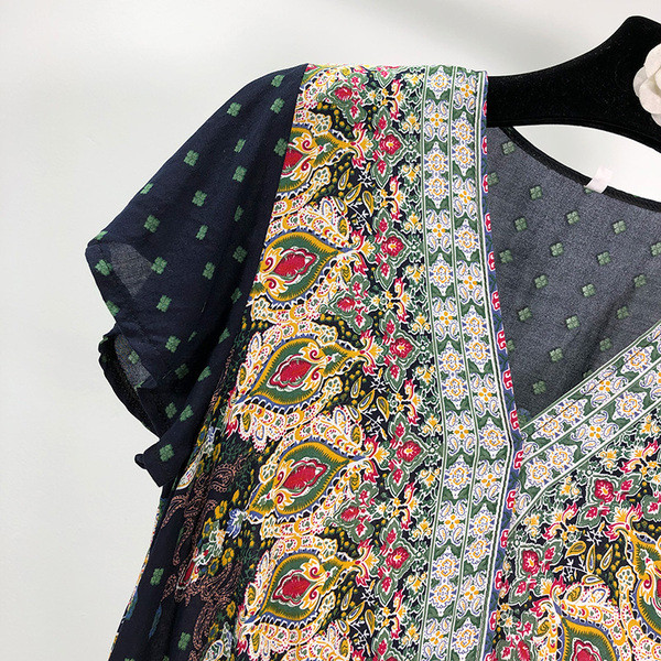 Rochie de dama din sifon cu maneci scurte si model colorat