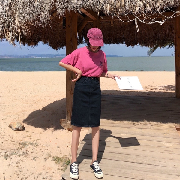 Fusta de blugi de marime mare cu talie inalta in negru