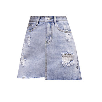 Fusta de dama moderna din denim cu talie inalta in albastru