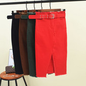 Fusta de dama cu fanta si curea in mai multe culori