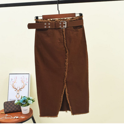 Fusta de dama cu fanta si curea in mai multe culori