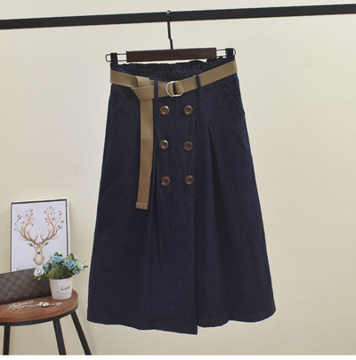 Дамска ежедневна пола с копчета и колан -широк модел 