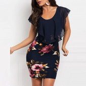 Rochie scurtă de damă elegantă, cu motiv floral în alb-negru