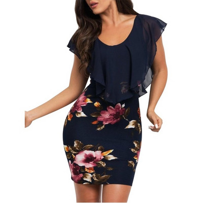 Rochie scurtă de damă elegantă, cu motiv floral în alb-negru