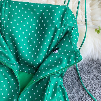 Rochie de dama cu buline si bretele subtiri de culoare verde