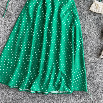 Rochie de dama cu buline si bretele subtiri de culoare verde