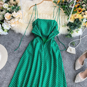 Rochie de dama cu buline si bretele subtiri de culoare verde