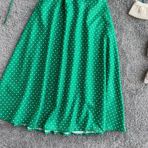 Rochie de dama cu buline si bretele subtiri de culoare verde