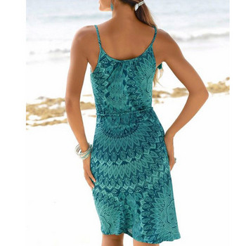 Rochie casual de dama potrivita pentru plaja cu bretele subtiri in albastru