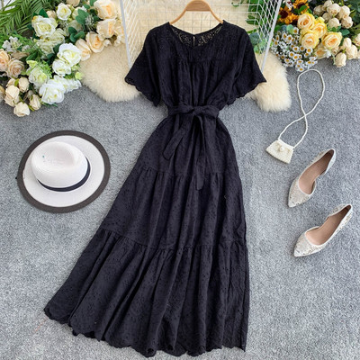 Női hosszú ruha rövid ujjal több színben