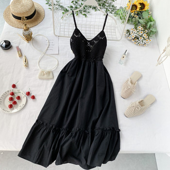 Rochie lunga de dama cu bretele subtiri in trei culori