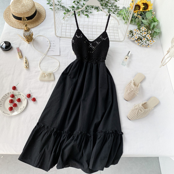 Rochie lunga de dama cu bretele subtiri in trei culori