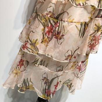 Rochie lunga de dama cu decolteu oval cu model floral