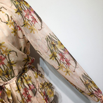 Rochie lunga de dama cu decolteu oval cu model floral