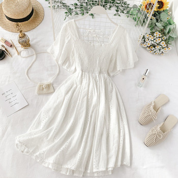 Rochie casual de dama cu maneci scurte de culoare alba