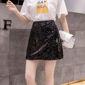 Fusta scurta de dama actuala in doua culori cu paiete