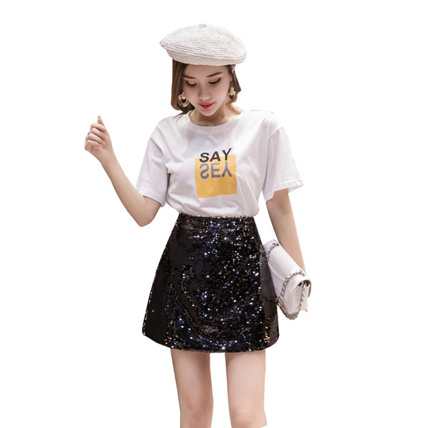 Fusta scurta de dama actuala in doua culori cu paiete